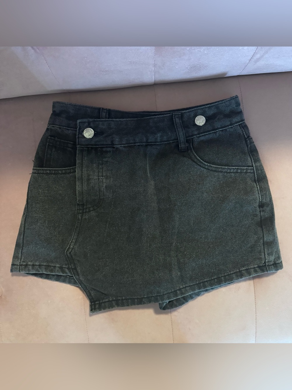 SHEIN Black Denim Skort with Button Accents
